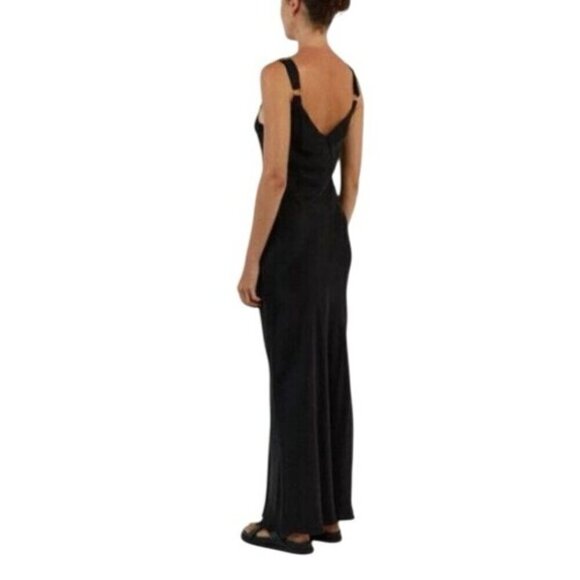 DISSH Kendall Black Cupro Slip Dress Long Bias-Cut Midi - Picture 2 of 13